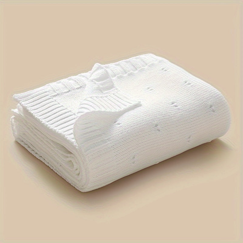 Unisex Breathable Knit Fabric Geometric Pattern Blanket for Home and Travel in White Grey Pink Blue