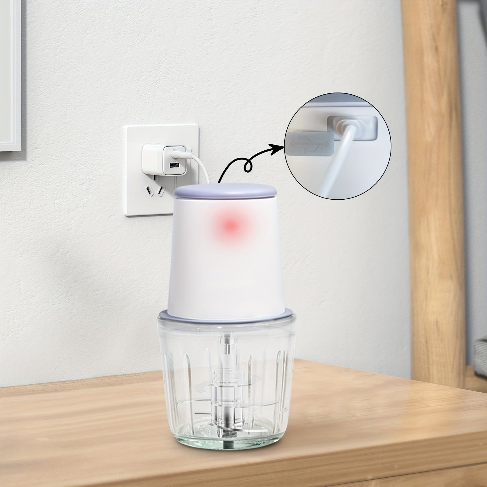 Picadora eléctrica de alimentos, molinillo de carne de acero inoxidable, 8 tazas, 148W, recarga USB