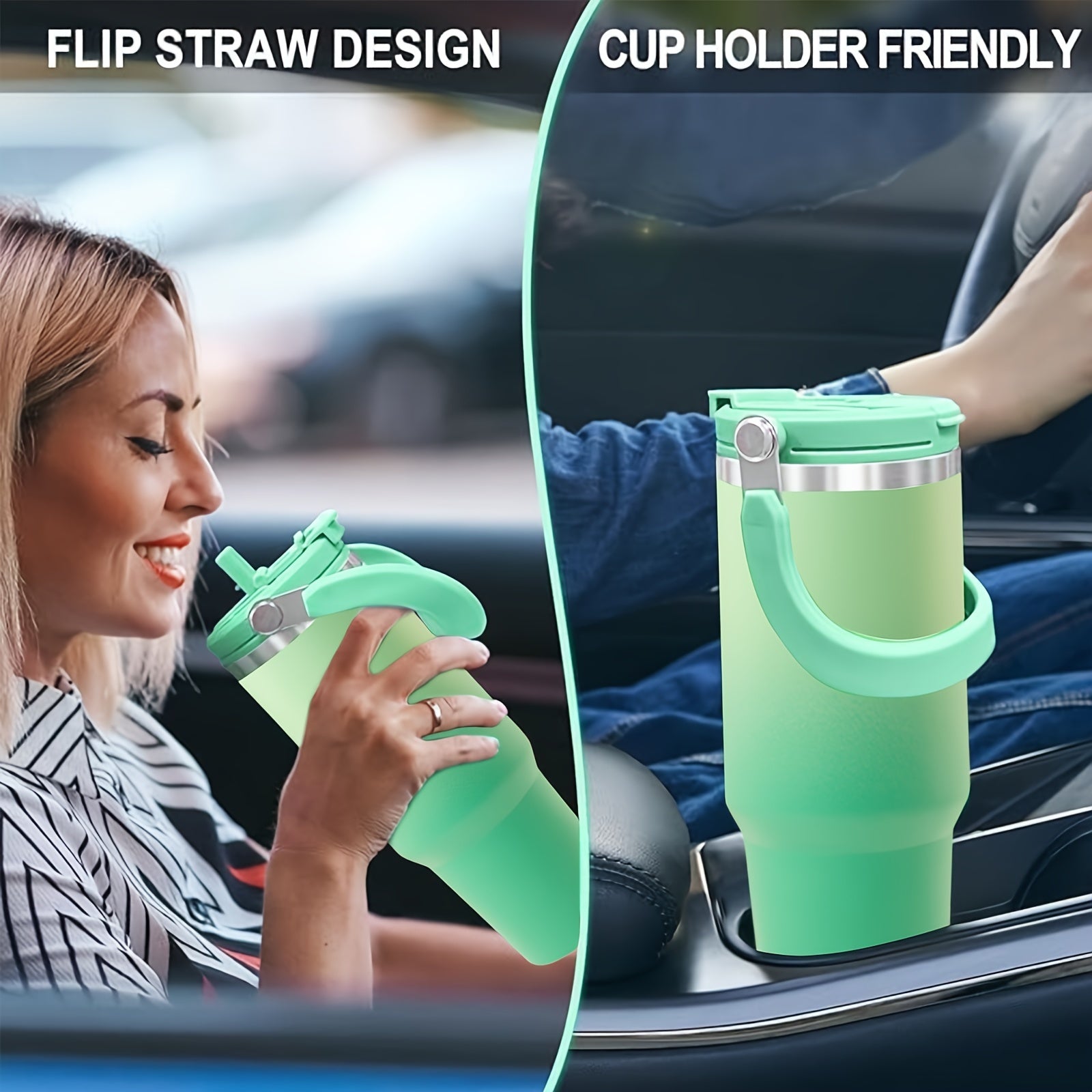 40oz Izolyatsiyalangan zanglamaydigan po'latdan yasalgan tumbler, tutqichli qopqoq va burilishli quvurlar bilan