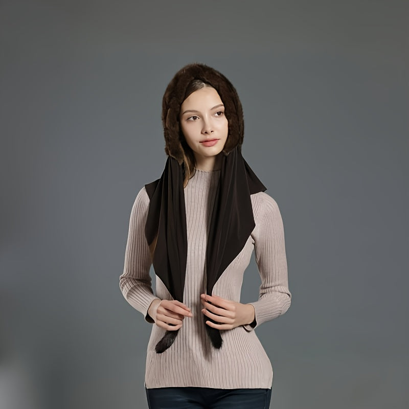 Women's Faux Mink Fur Beanie and Scarf Set Winter Breathable Elastic Knit