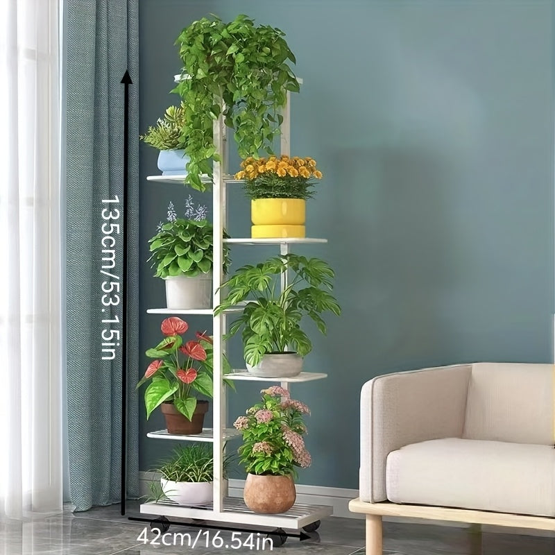 3-Tier Metal Plant Stand with Wheels White and Black Indoor Outdoor Flower Rack