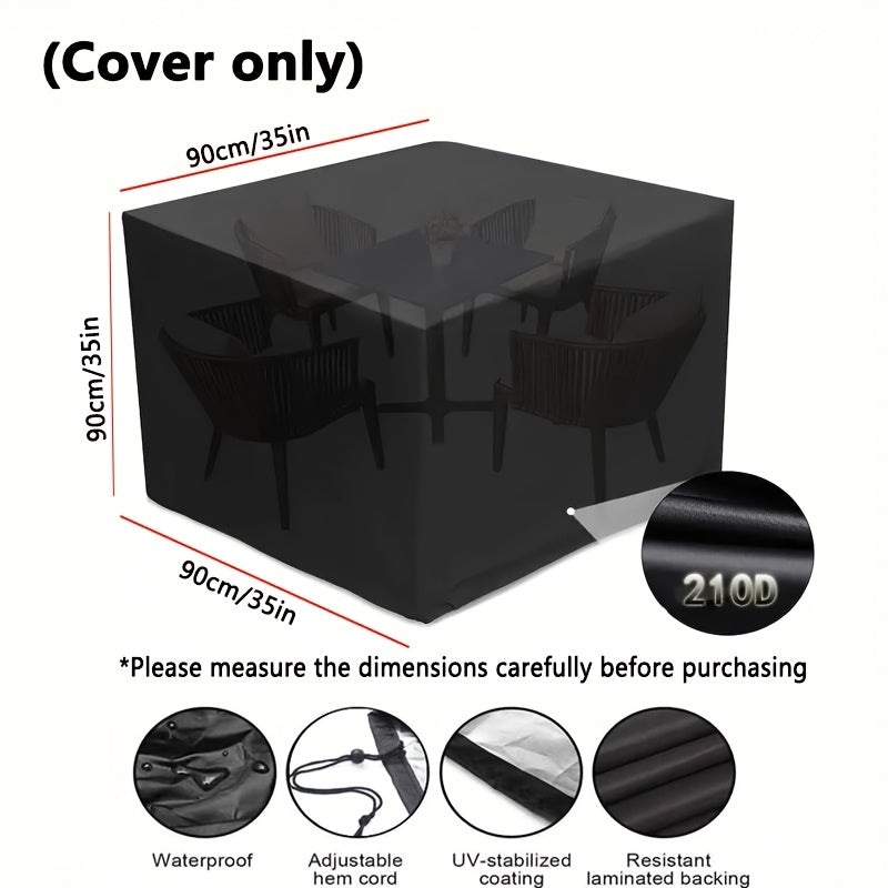 Outdoor Rectangular Table and Chair Cover Polyester Waterproof UV Resistant Black