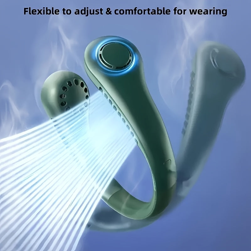 Portable USB rechargeable neck fan with long-lasting battery for home office outdoor use