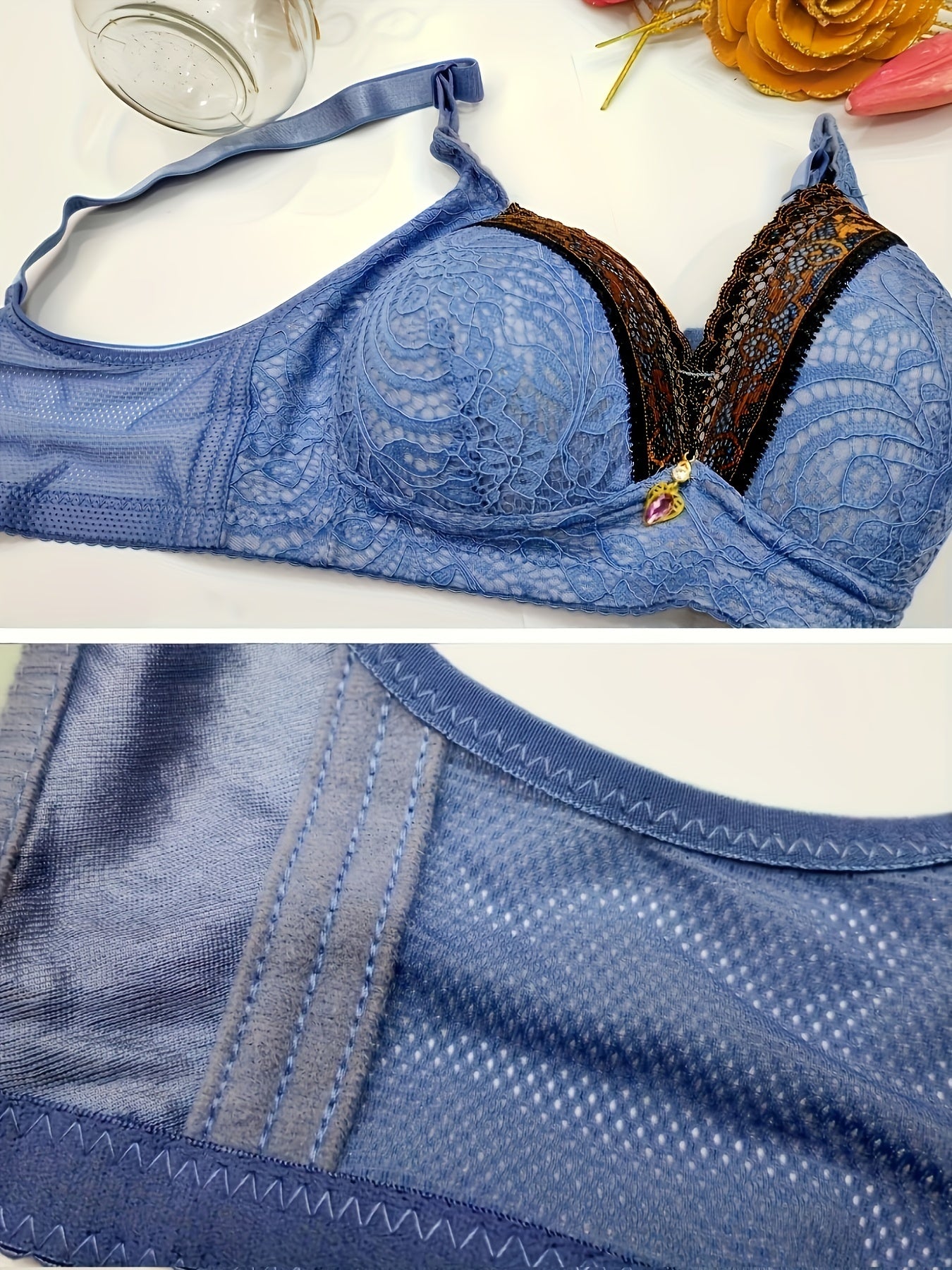Breathable Lace Push-Up Bra with Adjustable Straps for Women