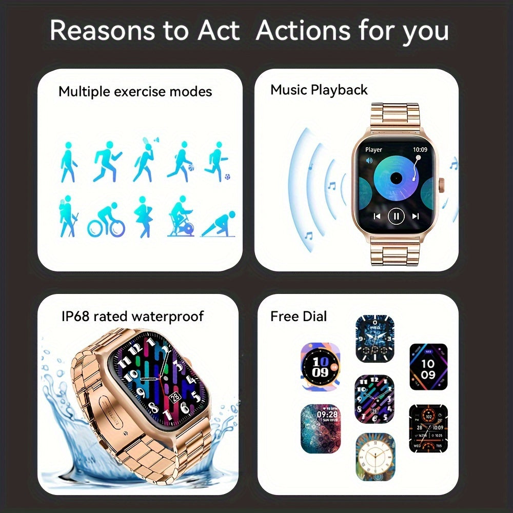 Smartwatch with 5.11cm Touch Screen Fitness Tracker Pedometer Calories Distance 100+ Exercise Modes for Android iPhone