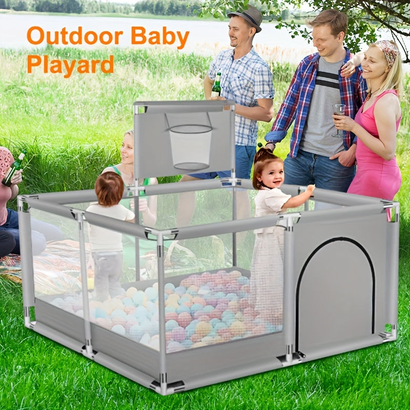 Baby Playpen with Basketball Hoop and Climbing Mat Square Shape for Indoor Child Play