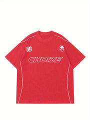 Unisex Y2K Alphabet Print Crew Neck T-Shirt Polyester Elastane Knit Fabric