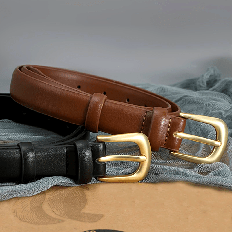 Women's Korean Style PU Leather Straight Jeans with Multi-Hole Belt