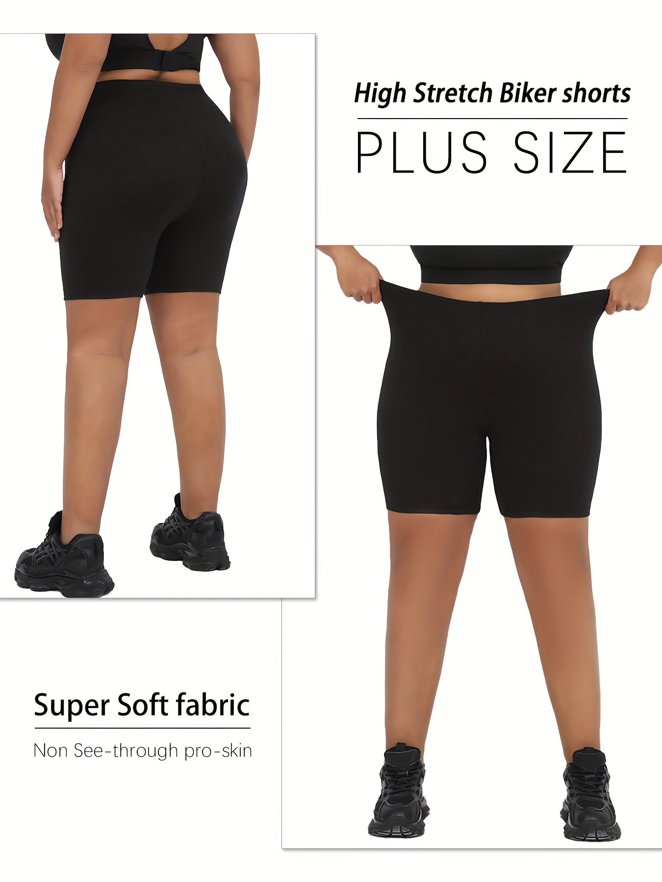 Plus Size Biker Shorts for Women High-Waist Yoga Running Dark Blue