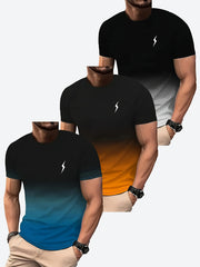 Men's 3-Pack Gradient 3D Printed Quick-Dry Polyester T-Shirts for Sports and Fitness