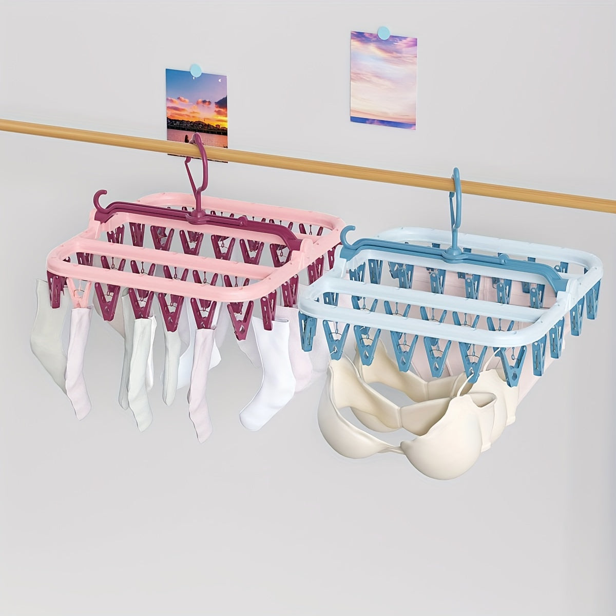 Пластиковая сушилка для одежды с 32 зажимами для нижнего белья и носков, экономящая место вешалка для одежды