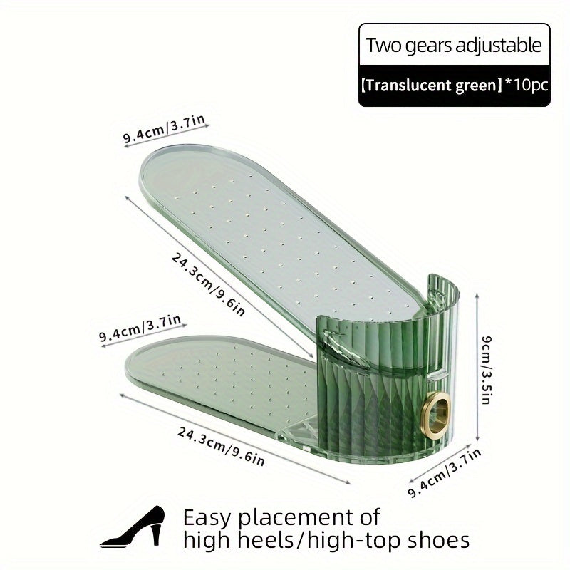 10-Pack Foldable Shoe Racks with Adjustable Shelves Double-Deck Plastic Shoe Storage Organizer for Living Room