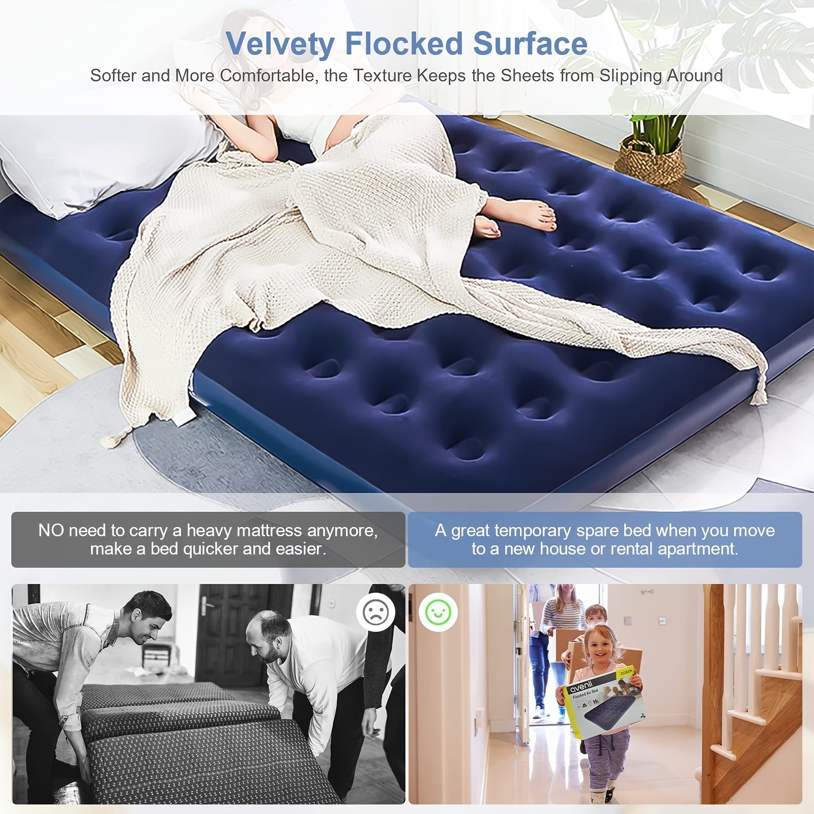 Double Height Inflatable Bed for Home and Camping PVC Air Mattress Durable