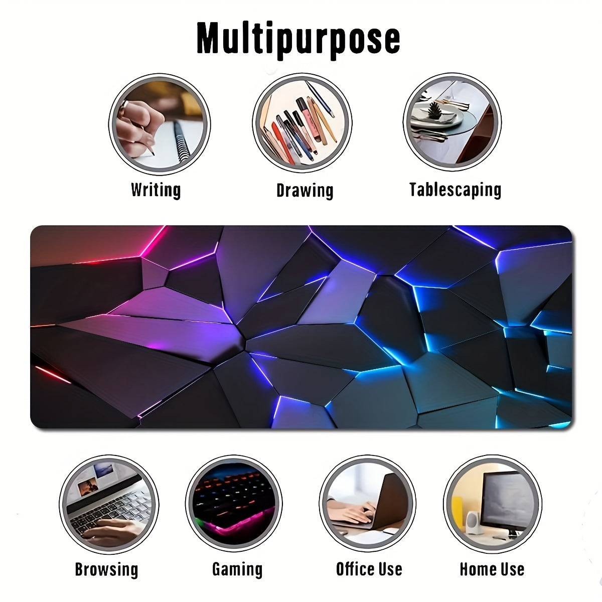 Geometric Gaming Mouse Pad Waterproof Non-Slip Polyester Desk Mat for Gamers and Office