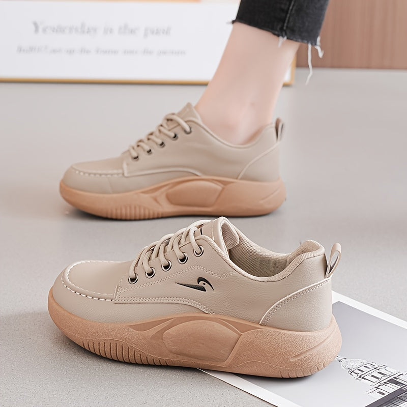 Women's Casual Sneakers Low Top Lace-Up Solid Color Fabric Lined PU Sole