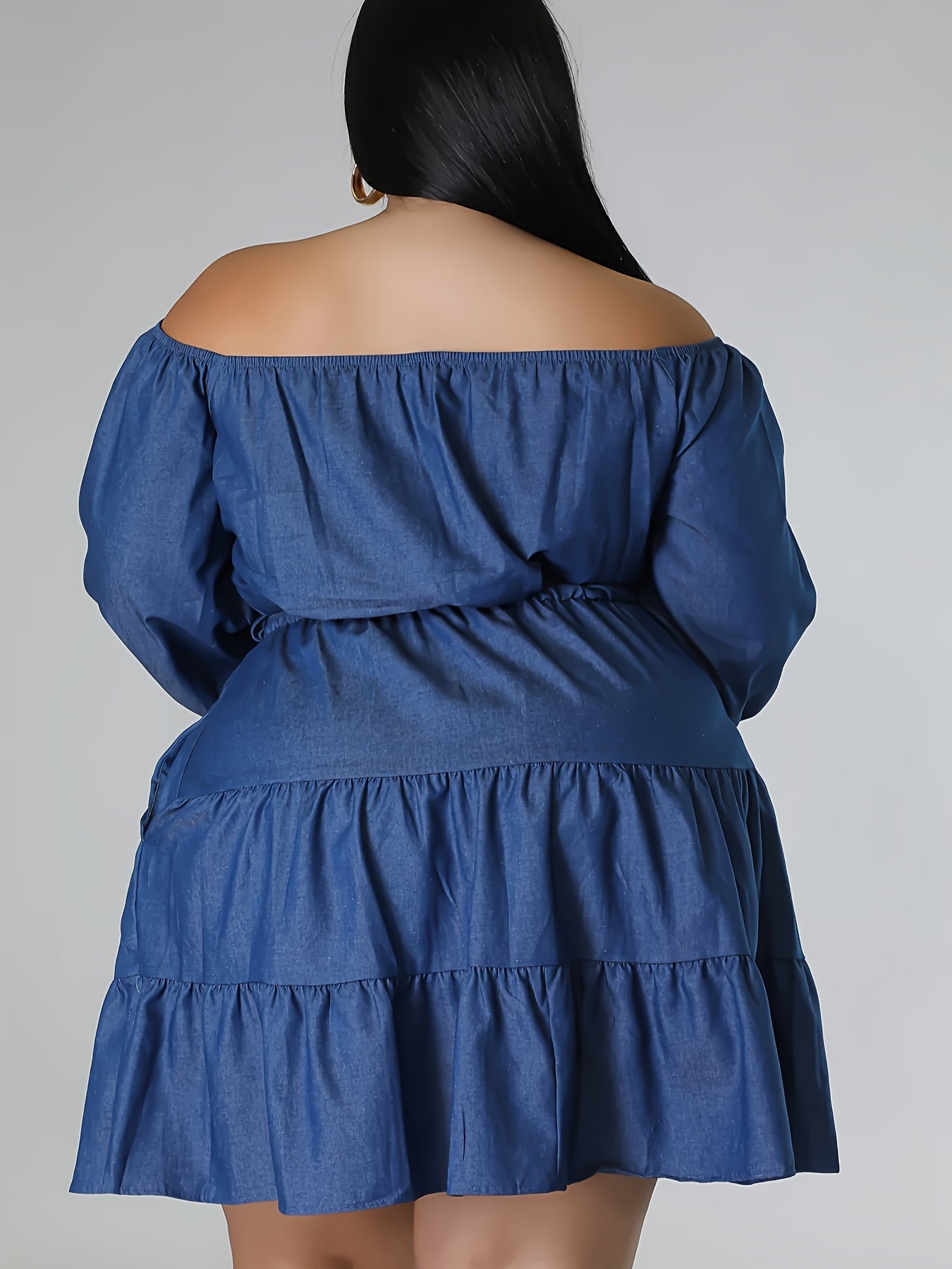 Plus Size Women's Denim Off-Shoulder Tiered Dress Casual Formal All-Season