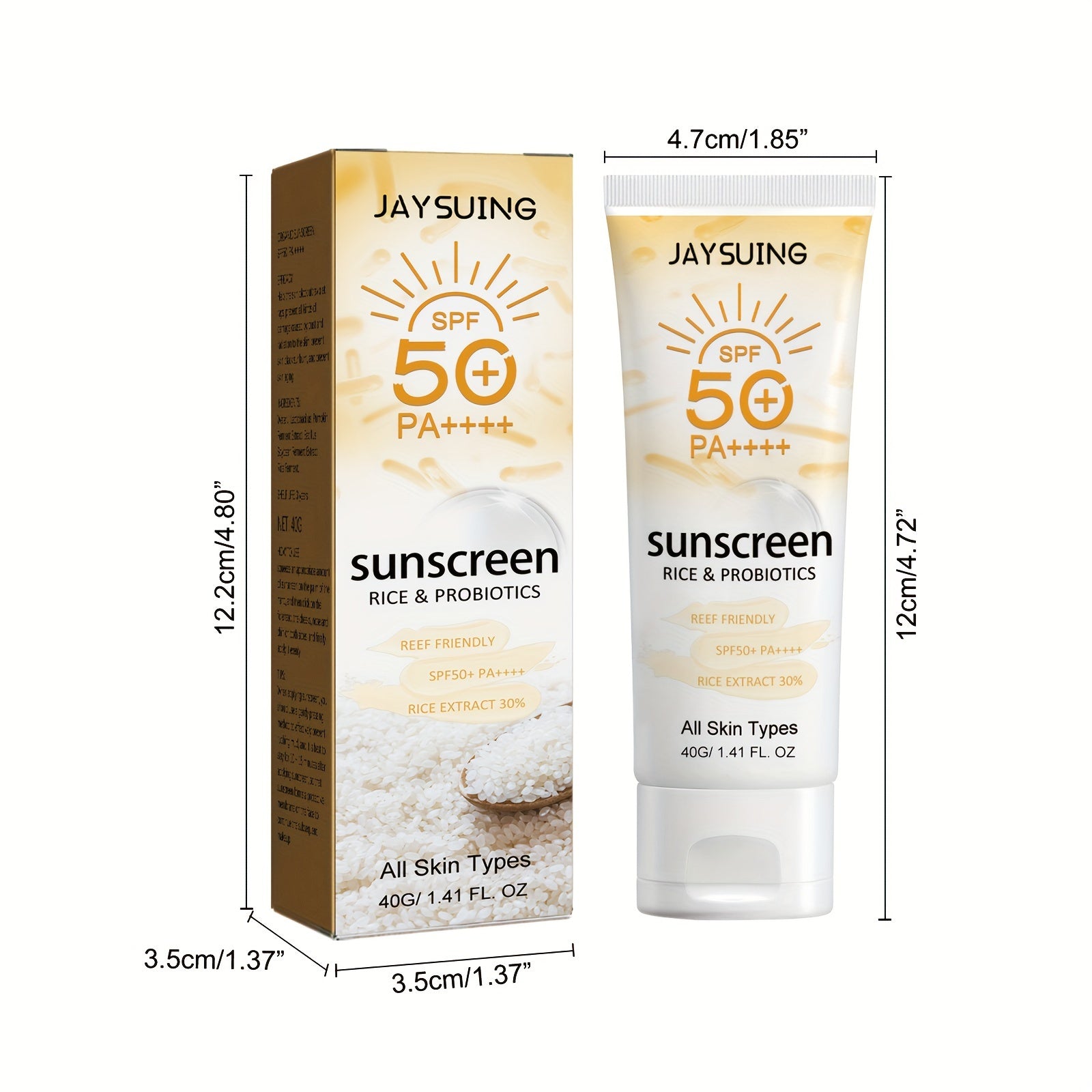 SPF50+ PA++++ Guruch va Probiotiklar bilan Quyoshdan Himoya Kreml, 40g/1.41fl.oz, Yengil, Yog'siz Quyosh Himoyasi Yuz va Tanaga, Namlantiruvchi va Barcha Teri Turlari Uchun Mos.