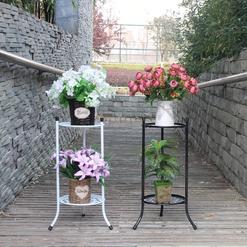 2-qavatli metall o'simlik stendi doira shaklida ichki va tashqi foydalanish uchun bardoshli vikar savat sun'iy o'simliklar