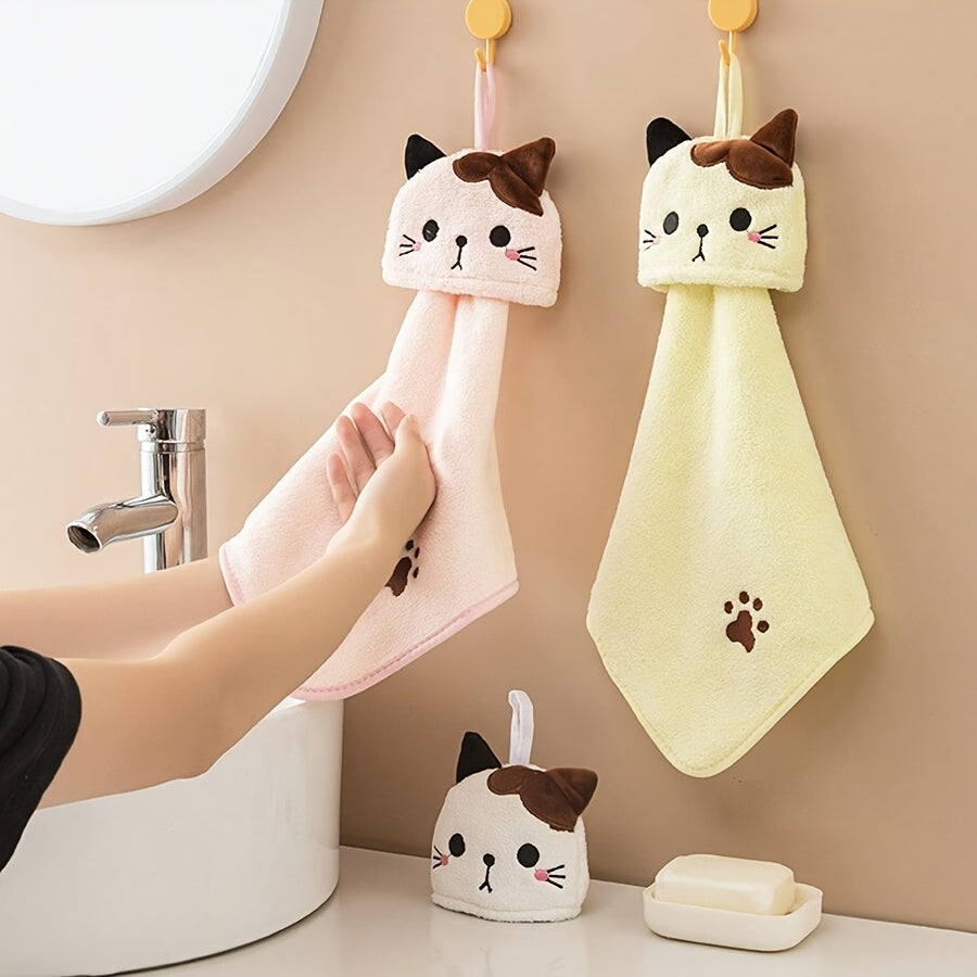 Cat Towel Soft Coral Fleece Hand Towel for Bathroom and Kitchen 44cm x 20cm