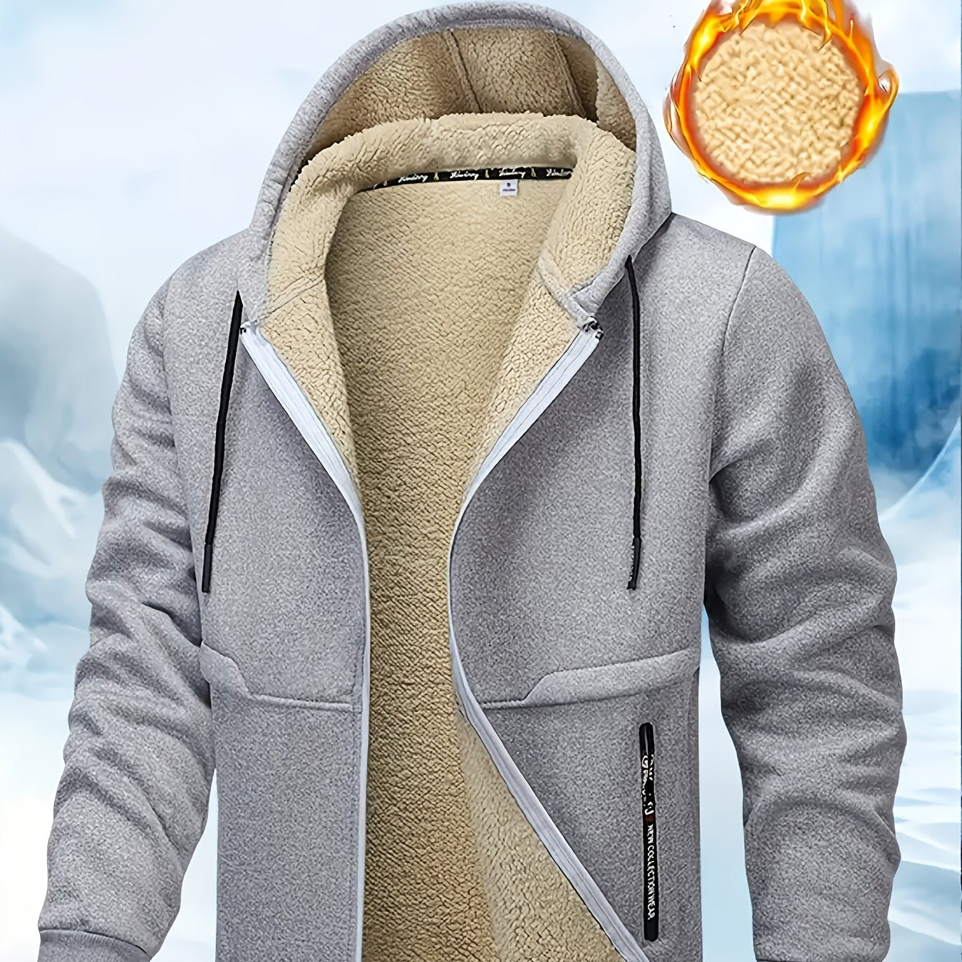Men's Fleece Jacket Hooded Zip Closure Pockets Sports Casual Winter Spring Fall