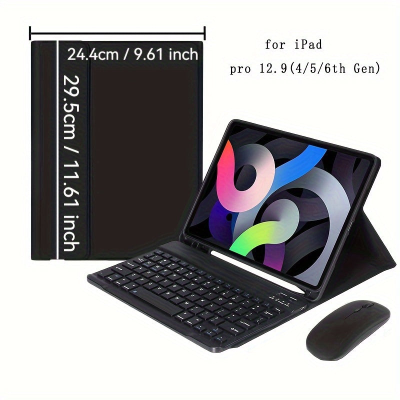 Wireless iPad Pro 12.9 Inch and Air M2 13 Inch PU Leather Case with Pencil Slot and Keyboard