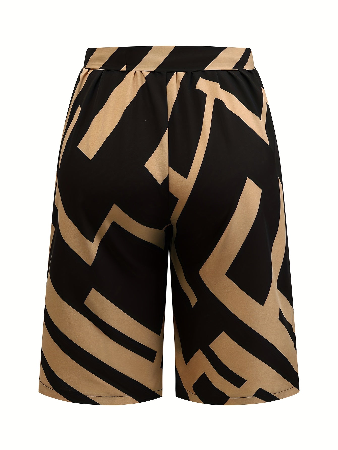 Брюки для женщин больших размеров с геометрическим принтом, повседневные с шнурком, черные с золотым