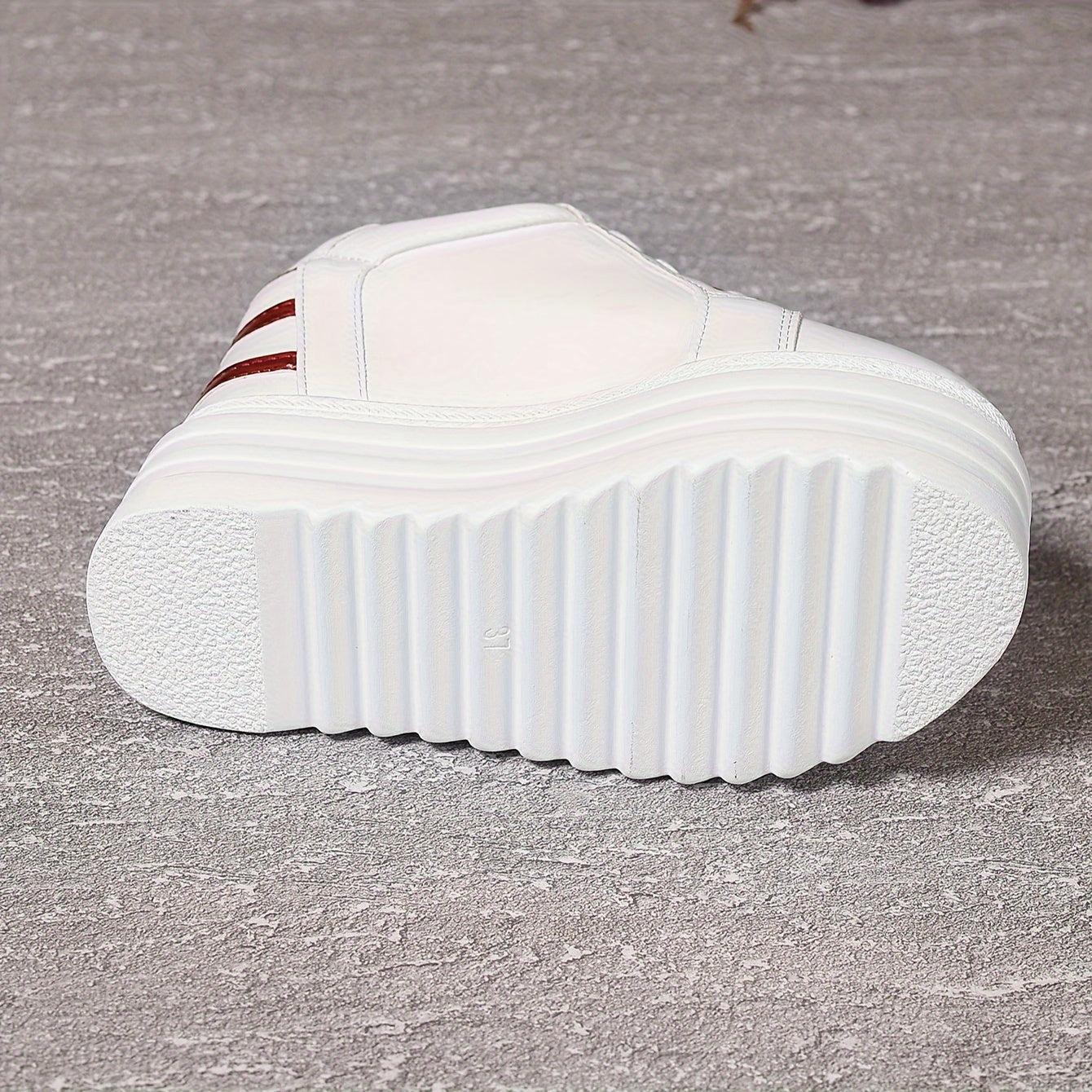 Women's White Platform Sneakers with Thick Sole and Lace-Up