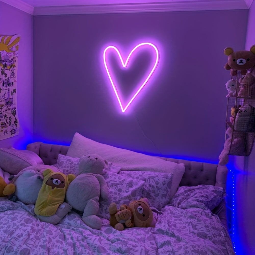 Pink Heart Neon Sign LED Light for Girls Room Wall Decor Wedding Birthday Party