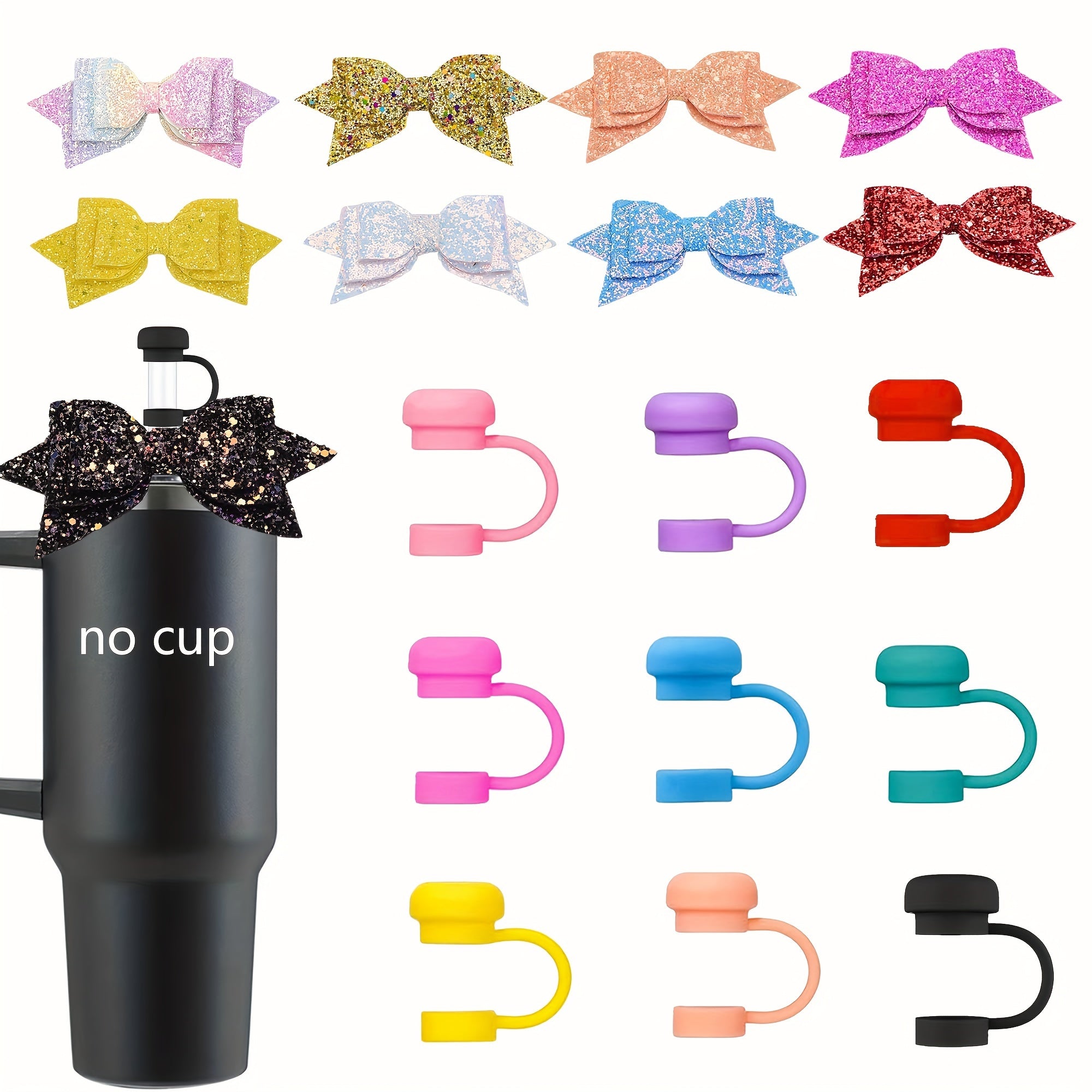 Set of 2 Colorful Bow Decorated Straw Covers for DIY Cup Accessories