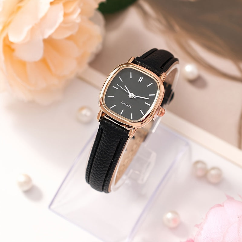 Women's Wristwatch with Synthetic Leather Band Quartz Rectangular Dial Electronic Drive