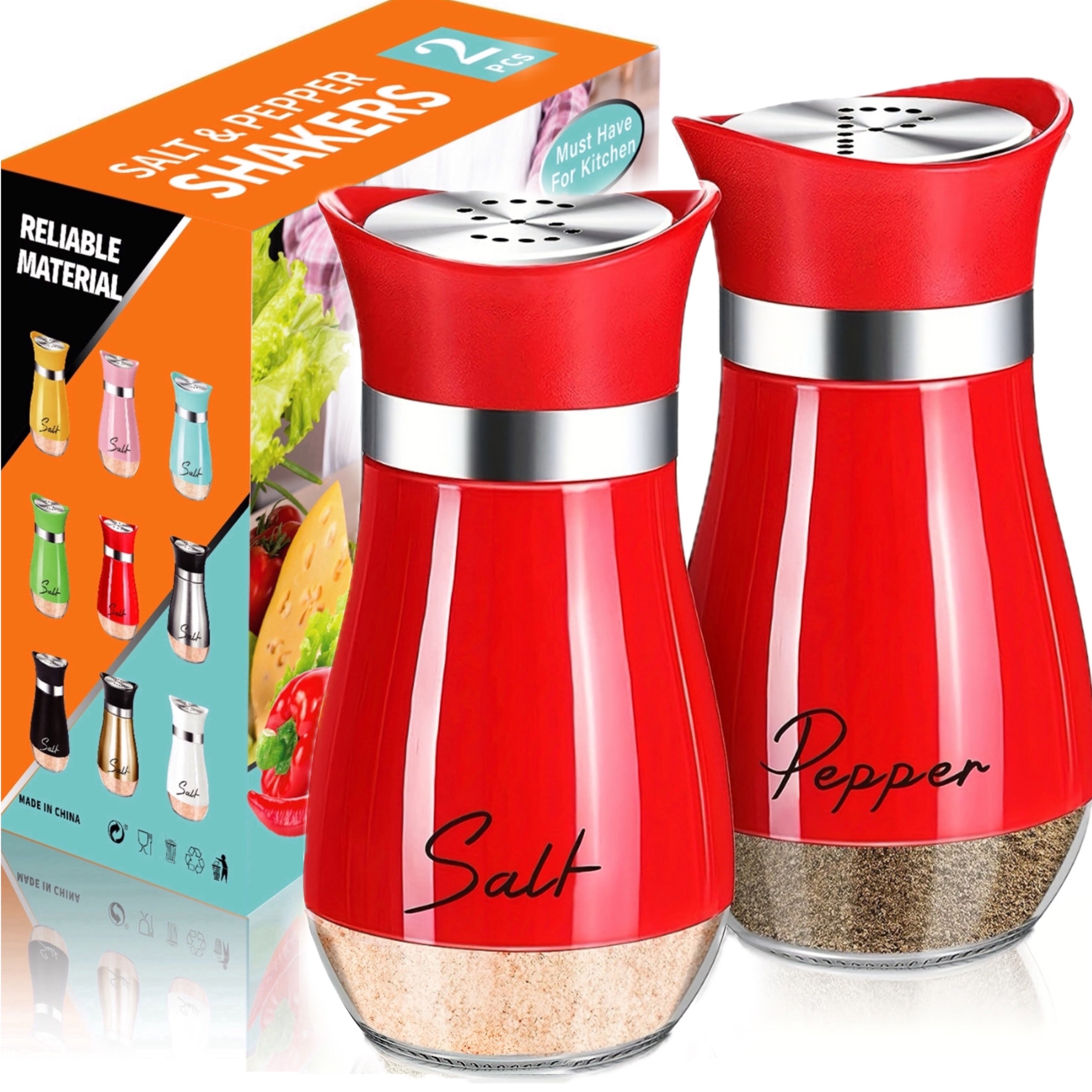 4 oz Pink Glass Salt and Pepper Shaker Set Refillable Stainless Steel Lid