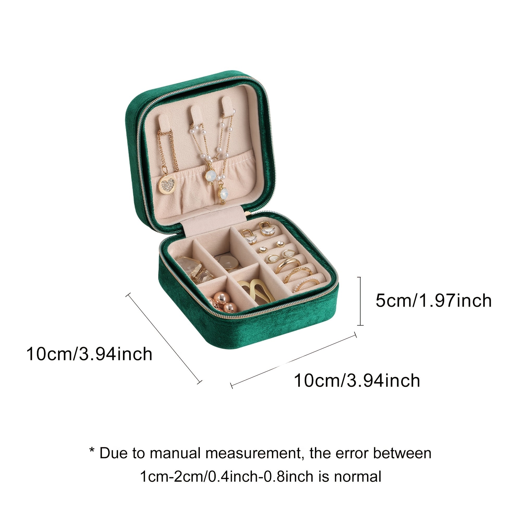 Ayollar uchun ixcham sayohat zargarlik qutisi, uzuklar va sirg'alar uchun bo'linmalar bilan.