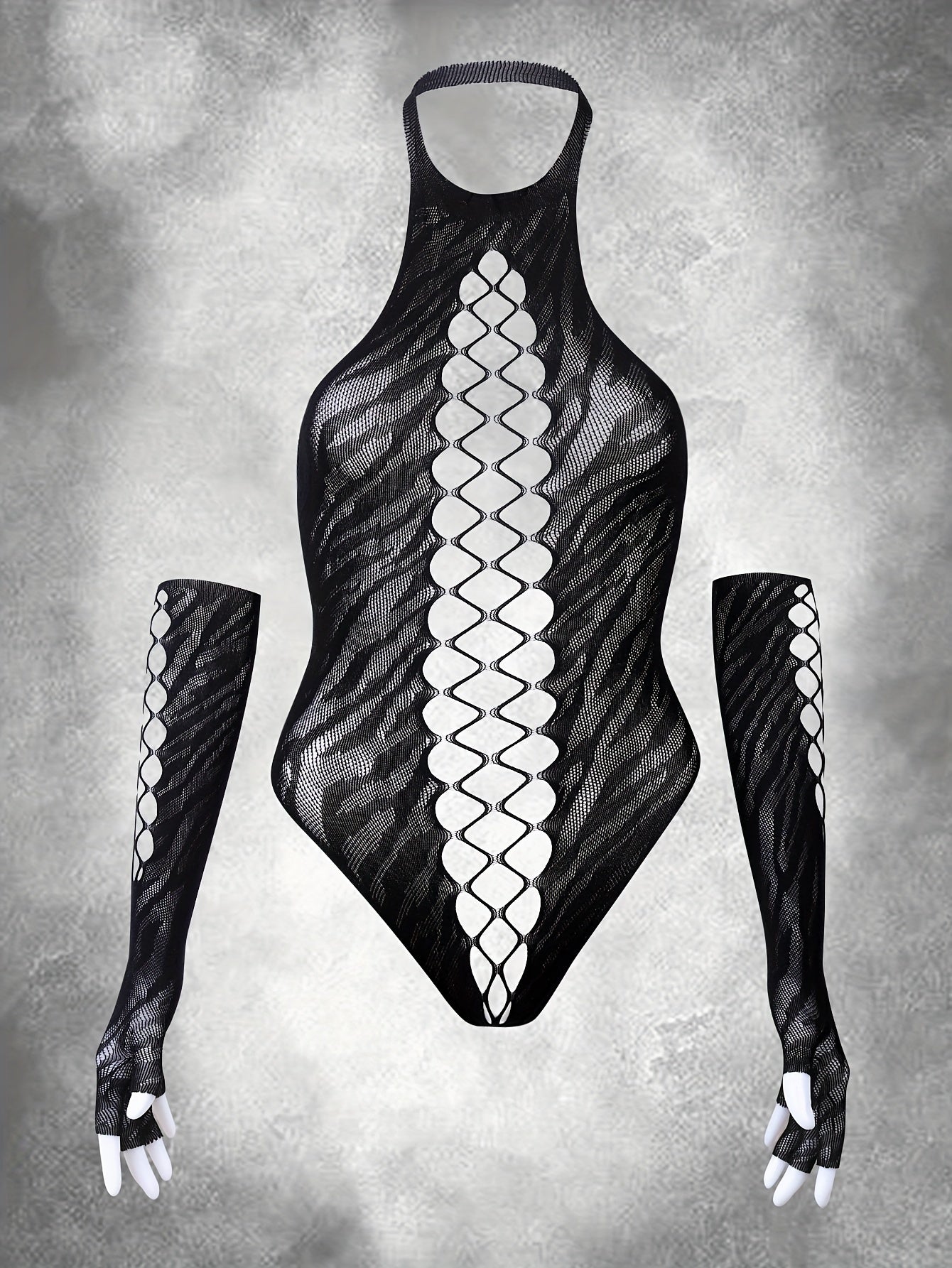 Women’s Hollow Jacquard Body Shaper Set with Hanging Neck and Gloves