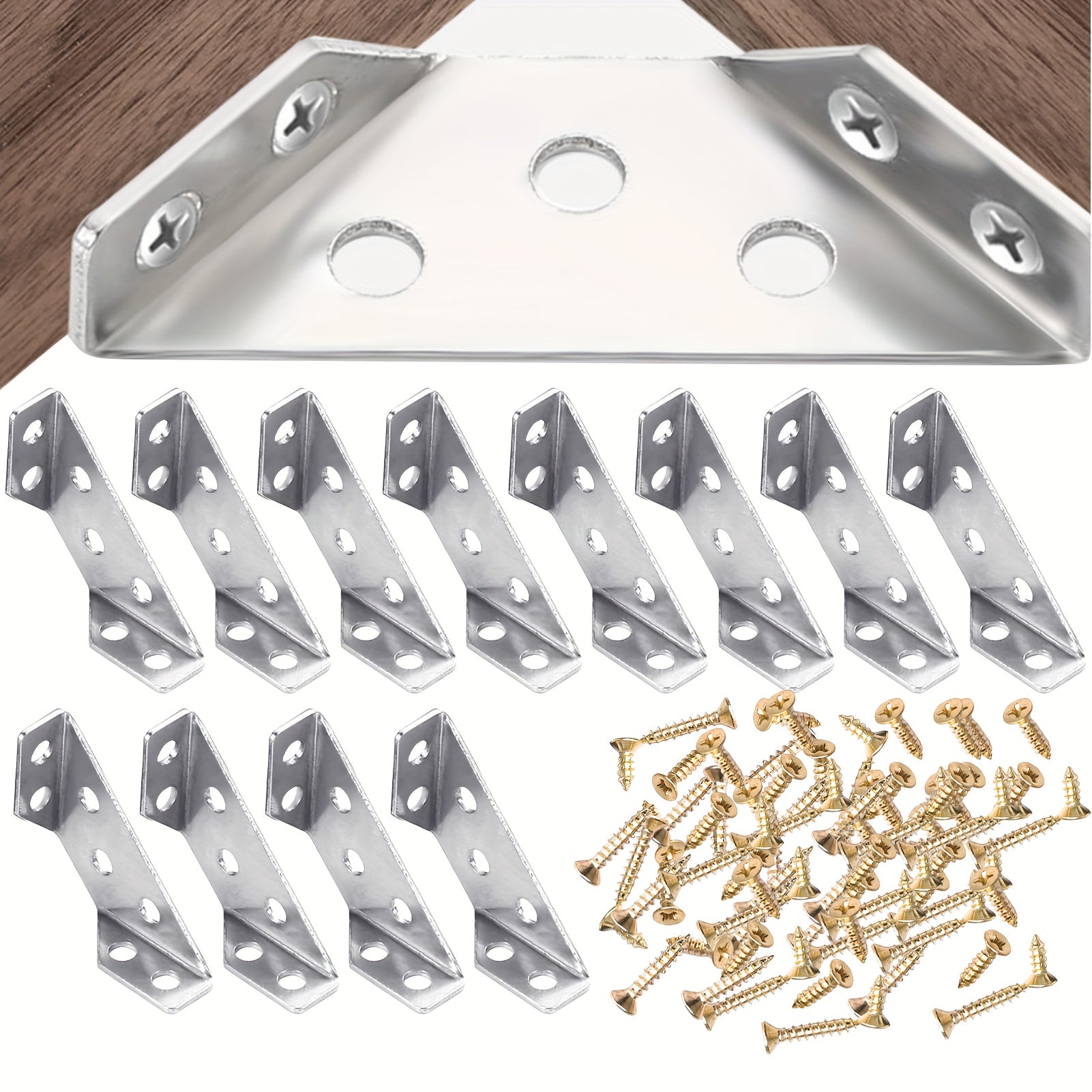 96pcs 12-Angle Steel Corner Brackets with Screws for Furniture and Woodworking