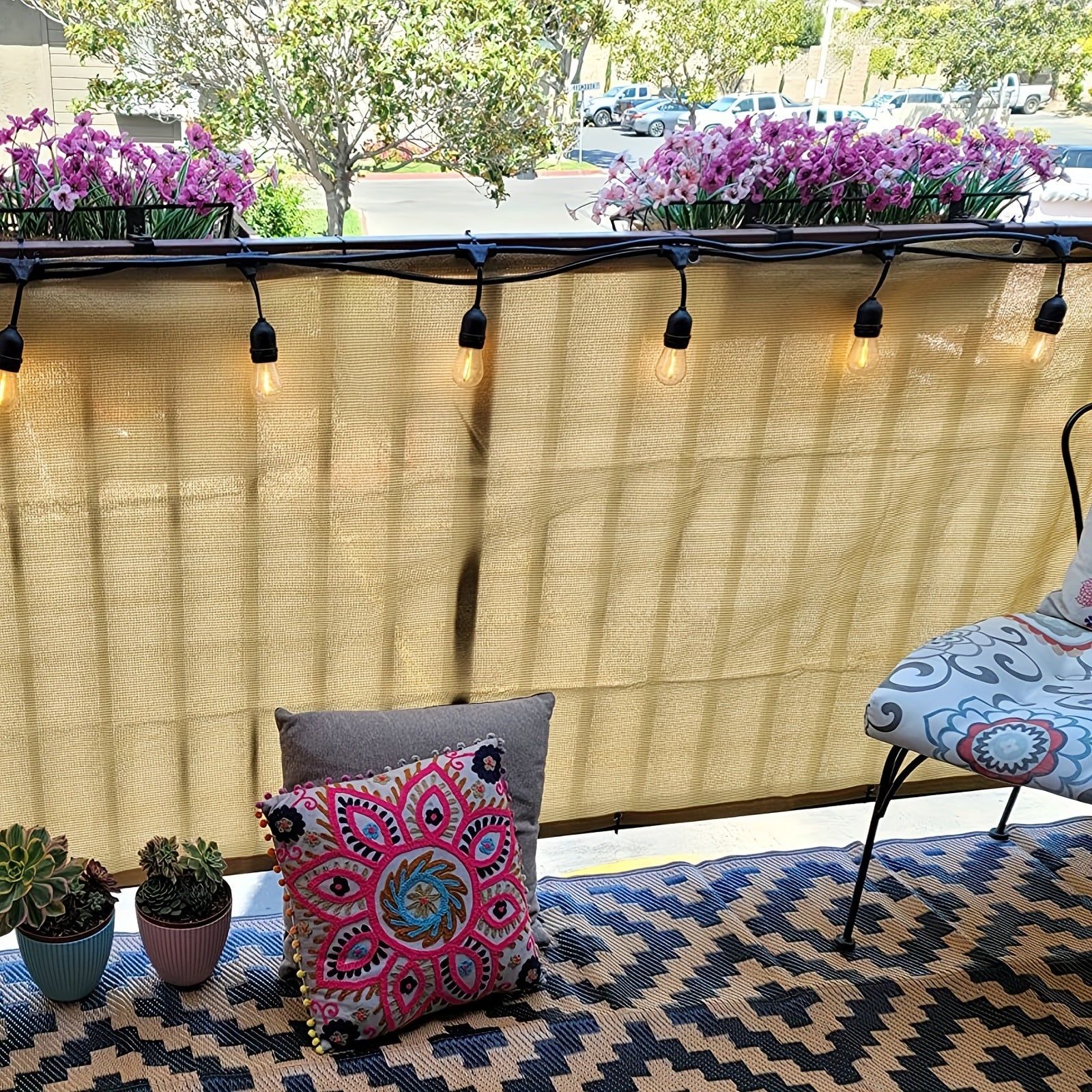 Beige Balcony Privacy Screen Fence Cover UV Weather-Resistant Outdoor Patio Barrier