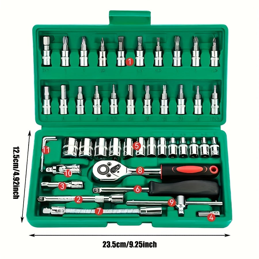 46-Piece Professional Car Wheel Tool Set Chrome Vanadium Steel with Wrench and Toolbox
