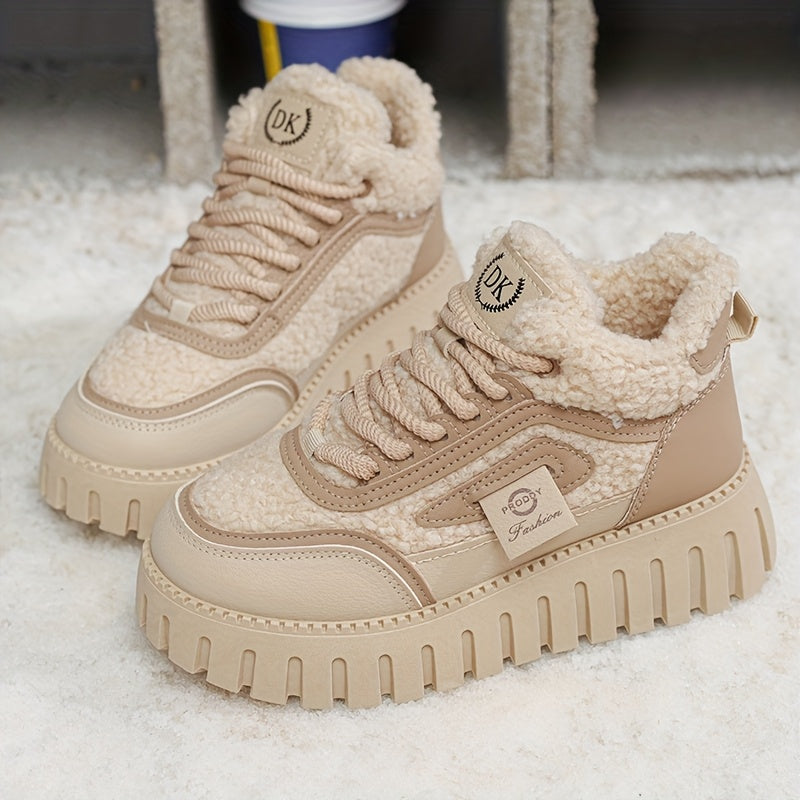 Women's Fleece-Lined High-Top Boots Winter Thick Sole Casual Shoes