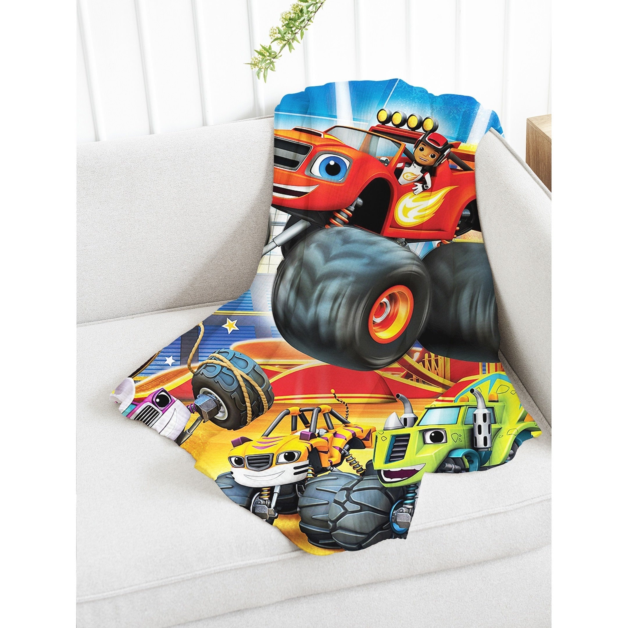 Cartoon Truck Pattern Flannel Throw Blanket for Couch Bed Sofa Travel