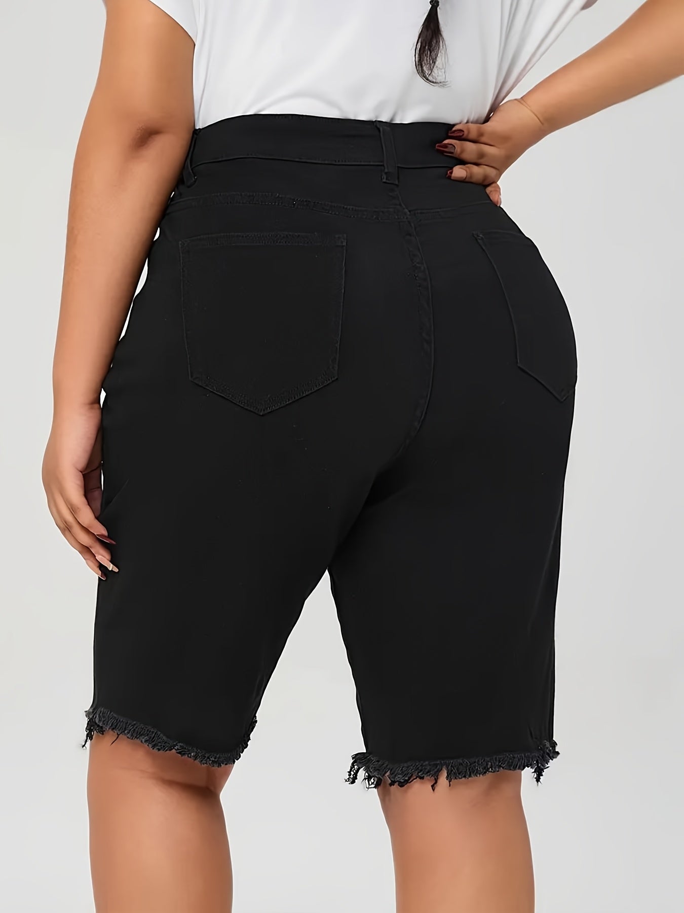 Ayollar uchun katta o'lchamli yuqori belli denim shortlar, qora, yupqa fit, kundalik, zippered