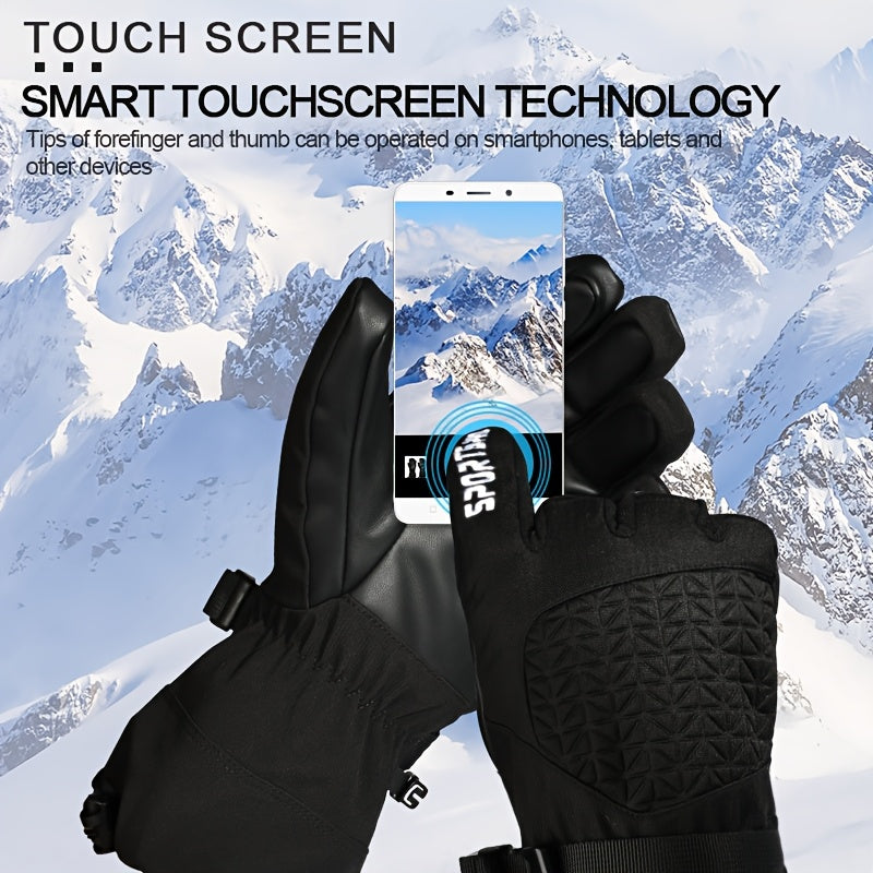 Waterproof Snowboard Gloves for Men and Women - Touchscreen Knit Fabric Warm Winter Gloves