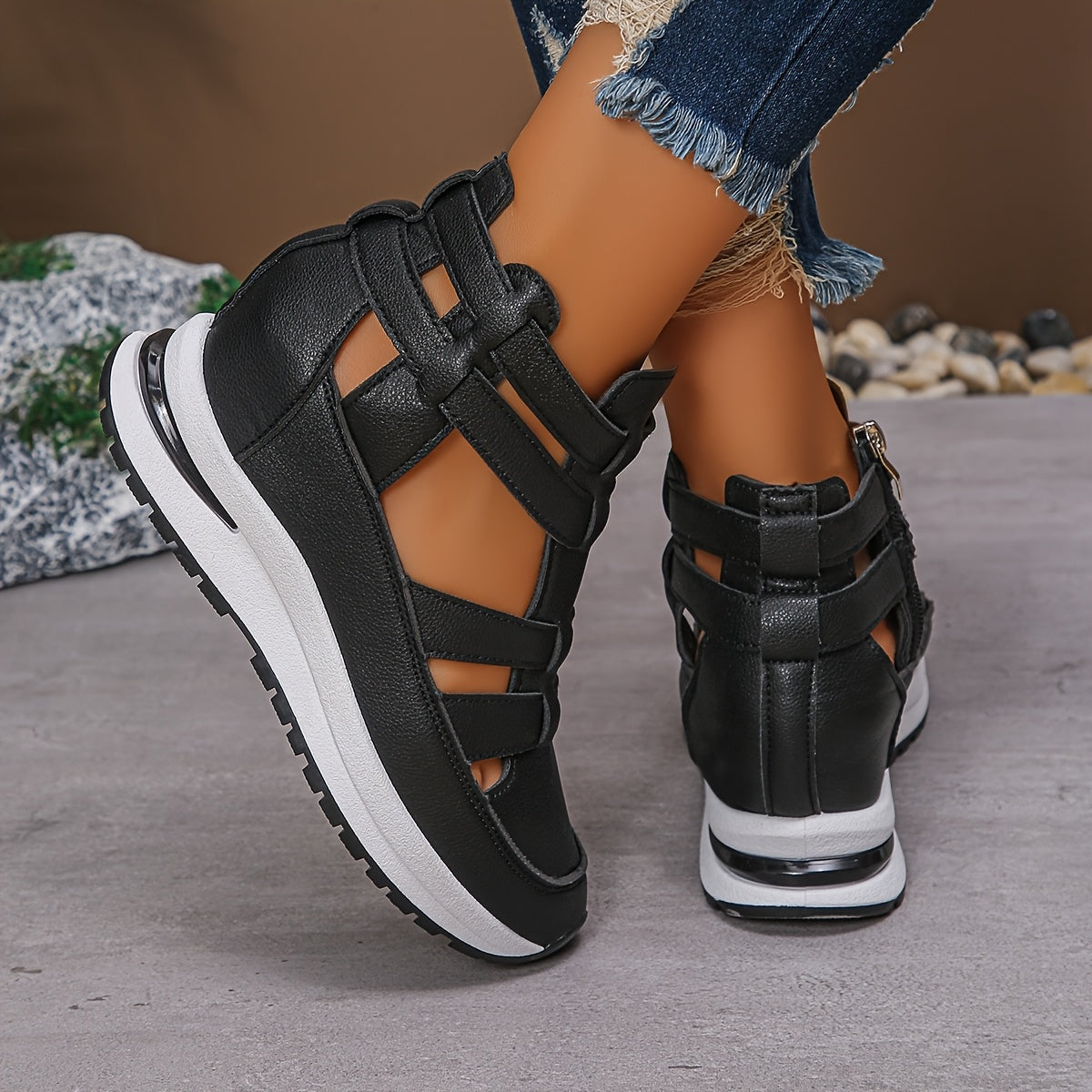 Women's White Wedge Sandals Hollow-Out Design Summer Casual Shoes