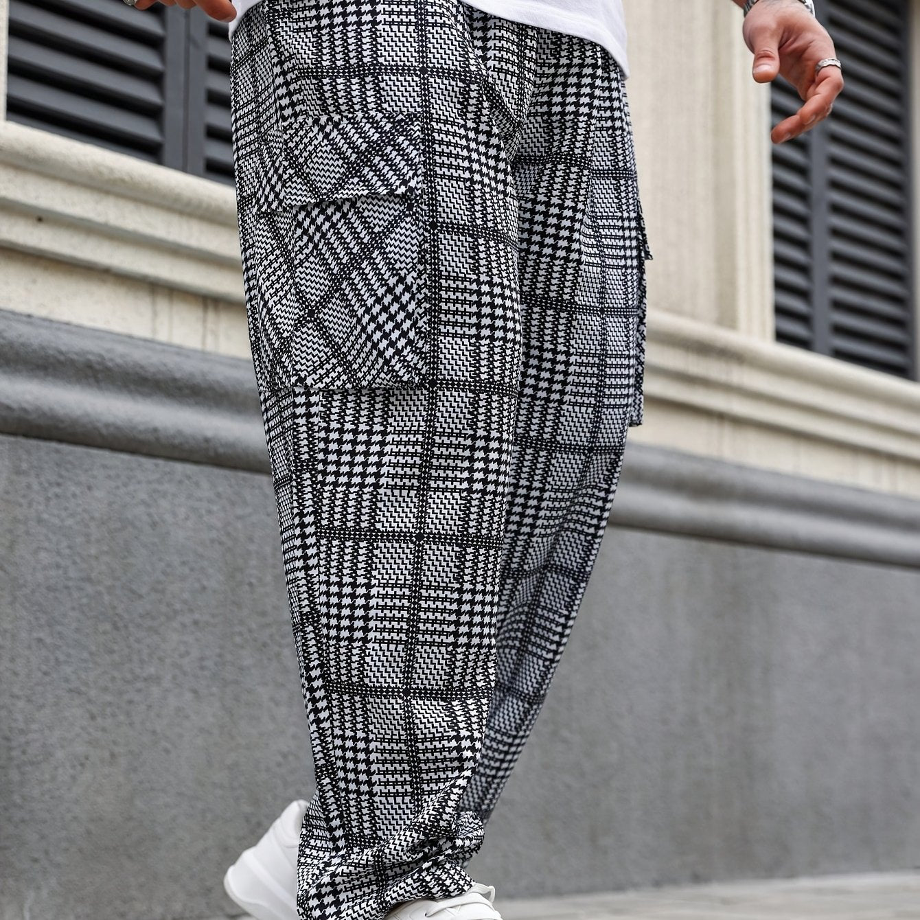 Men's Plus Size Casual Straight Leg Pants Striped Polyester Loose Fit Street Style