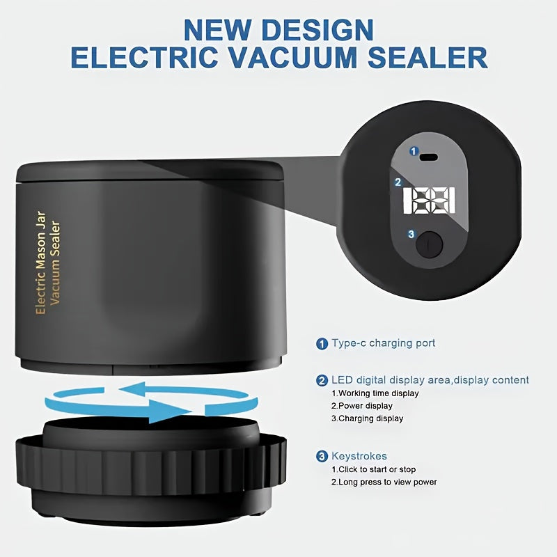 1200mAh batareya va bitta tugma bilan ishlaydigan avtomatik vakuum yopish uchun qayta tiklanadigan vakuum yopish uchun oziq-ovqatni saqlash