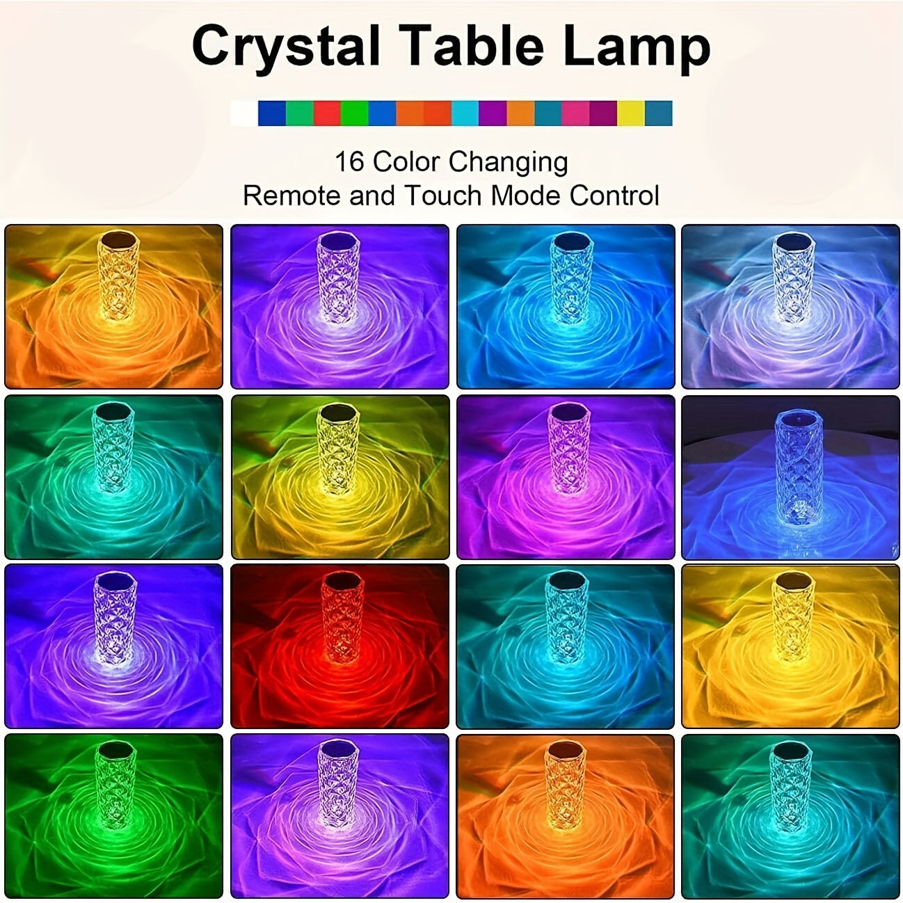 RGB Crystal Rose Night Light with 16 Colors Touch and Remote Control Dimmable USB Rechargeable Atmosphere Lamp
