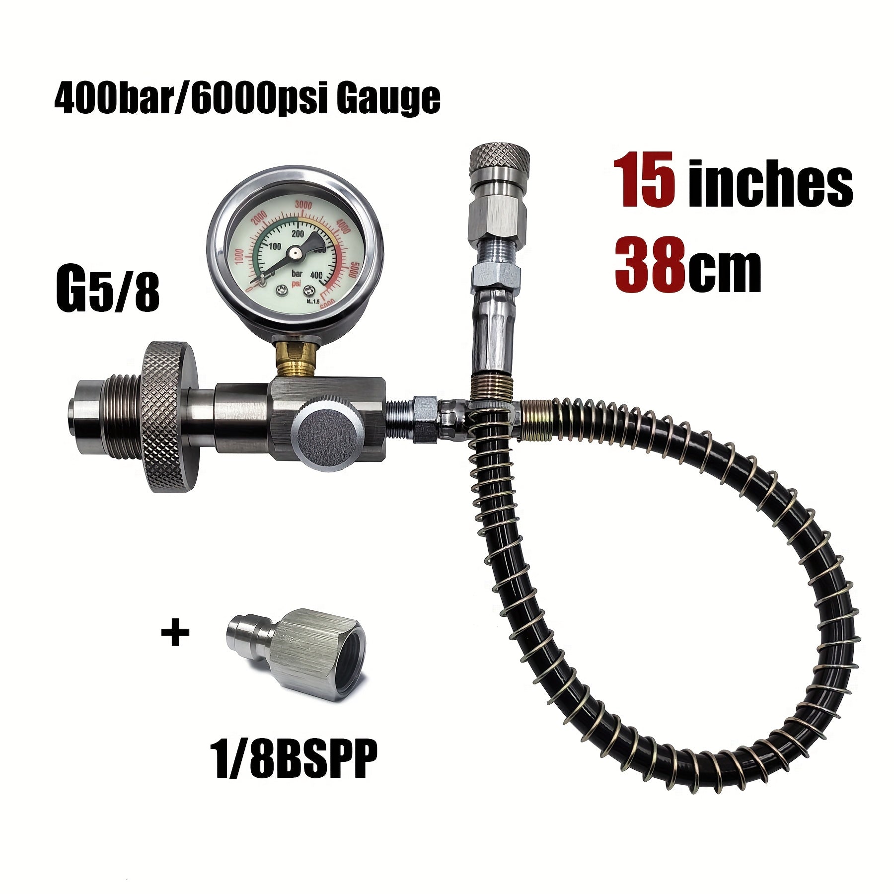 High-Pressure Diving Filling Station Adapter Kit with 6000psi Gauge Stainless Steel