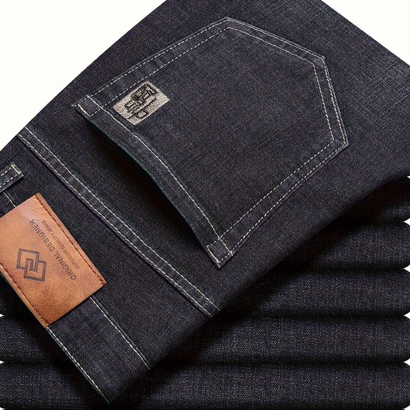 Men's Cotton Blend Straight Leg Jeans Regular Fit Solid Color All-Season