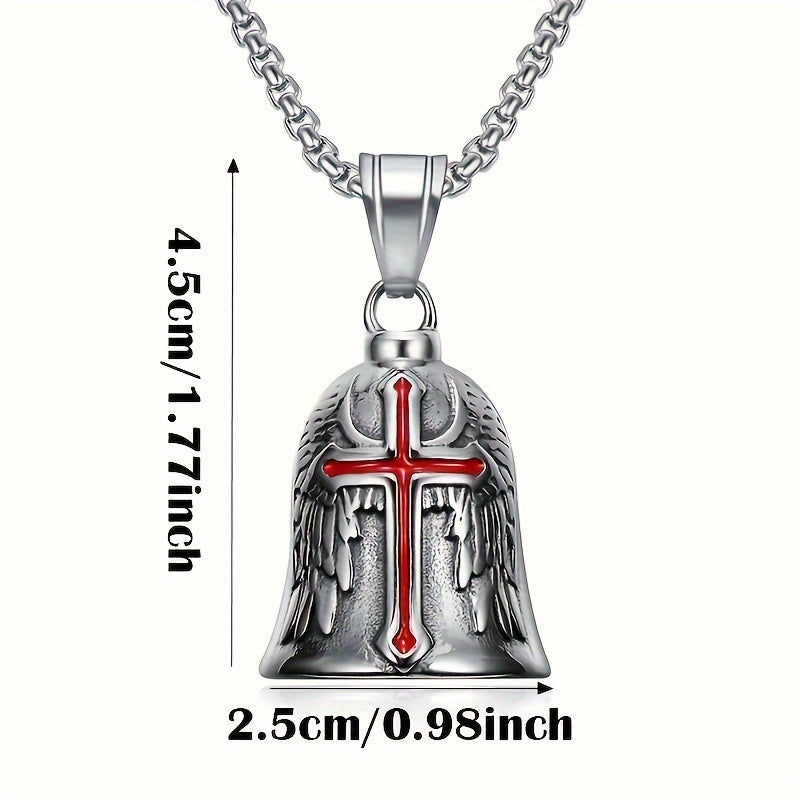 Men's Retro Punk Style Guardian Bell Motorcycle Pendant Cross Angel Wing Metal