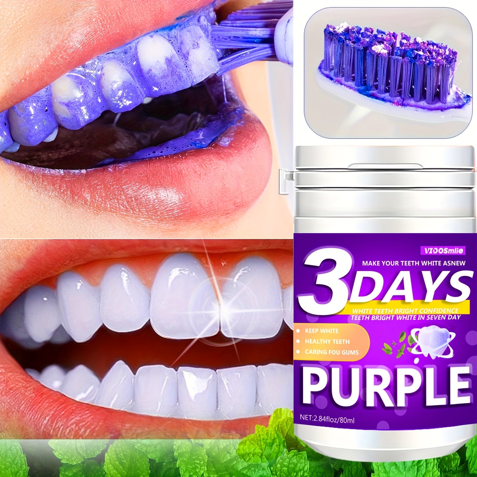 Purple Tooth Powder 80ml Natural Teeth Whitening with Honeysuckle and Mint