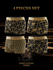 Men's Boxer Briefs Set of 4 Black and Gold Polyester Spandex Comfortable Non-Transparent