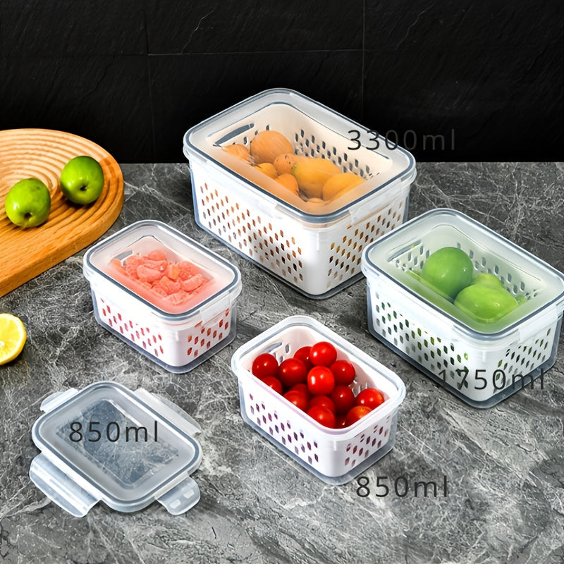 Double-Layer BPA-Free Food Storage Containers Set with Draining Lids Leakproof Stackable